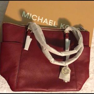 NWT! Michael Kors Deep Red Tote Bag w/ Gold Metal